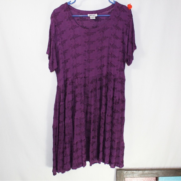 vintage purple floral embroidered short sleeve tie waist dress womens small - Picture 1 of 5